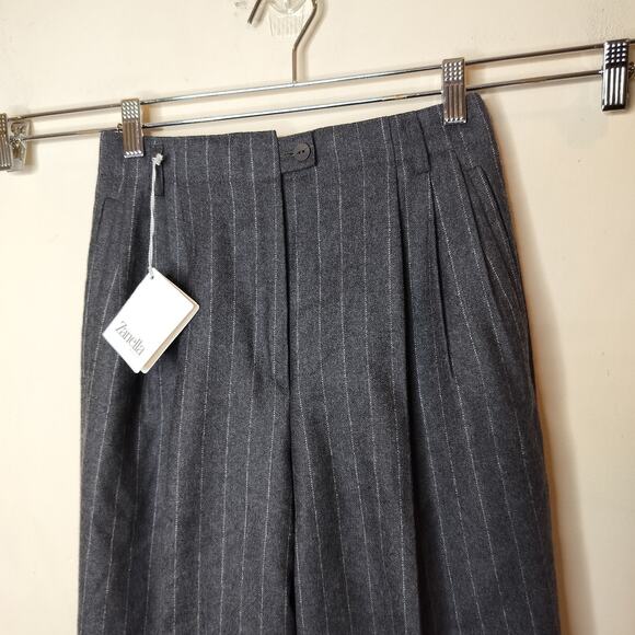 Zanella Wool Dress Pants Pinstripe Made In Italy Pleated Trousers - Picture 6 of 13